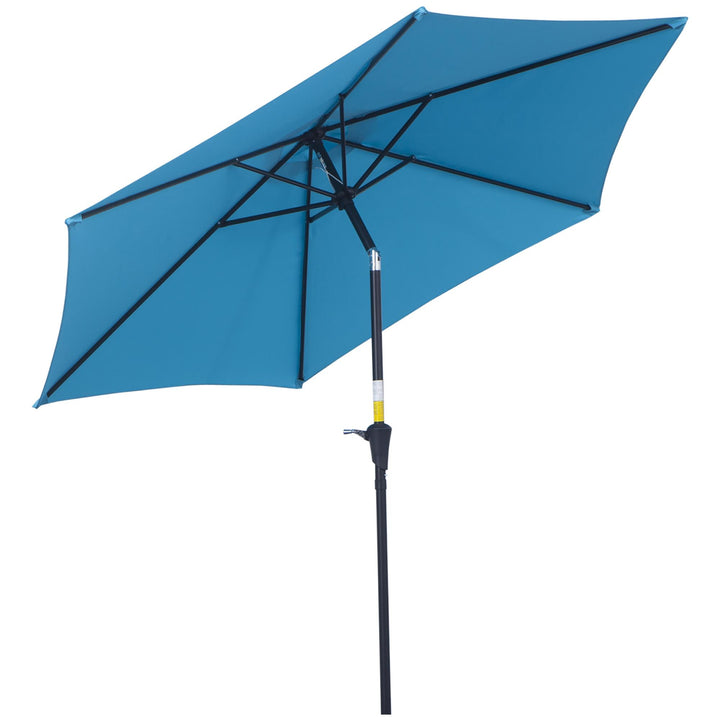 Outsunny 2.7M Patio Tilt Umbrella Sun Parasol Outdoor Garden Sun Shade Aluminium Frame with Crank（Blue）