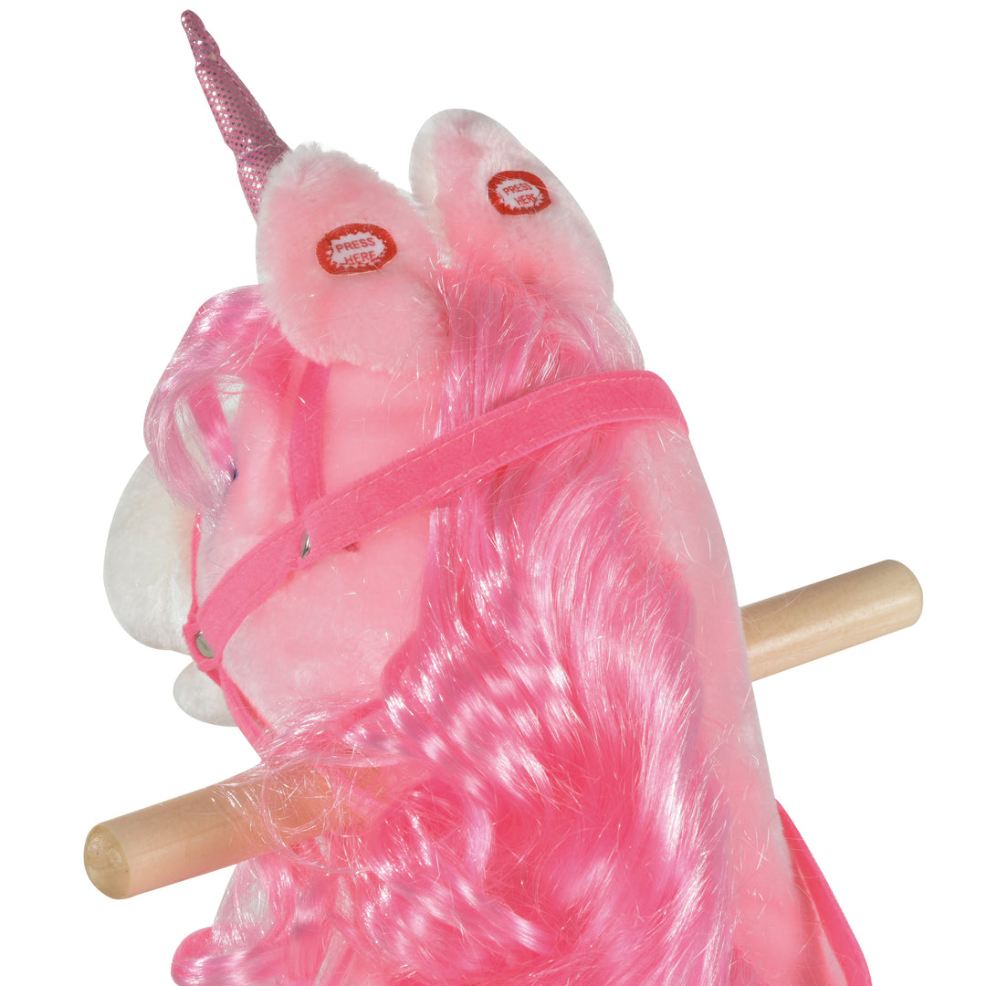 MCL Kids Plush Rocking Horse Ride On Unicorn w/ Sound Moving Mouth Wagging Tail Children Rocker Toy Gift 3-6 Years Pink