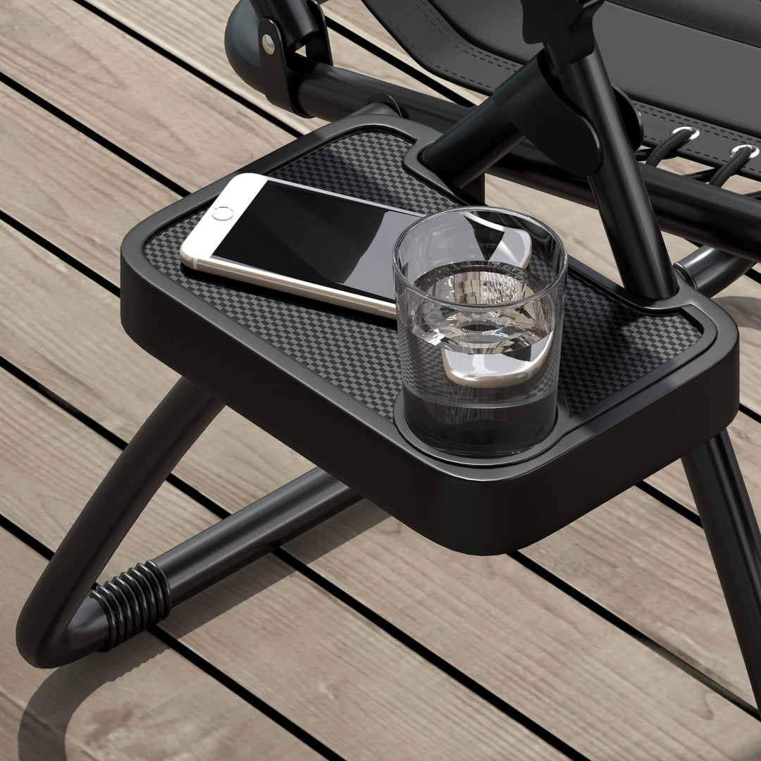 Zero Gravity Lounger Chair Set of 2, Folding Reclining Patio Chair with Padded Seat, Cup Holder, Soft Cushion and Headrest for Poolside, Camping, Black