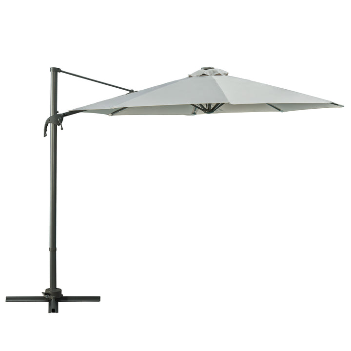 MCL 3(m) LED Cantilever Parasol Garden Sun Umbrella w/ Cross Base and Solar Lights Grey