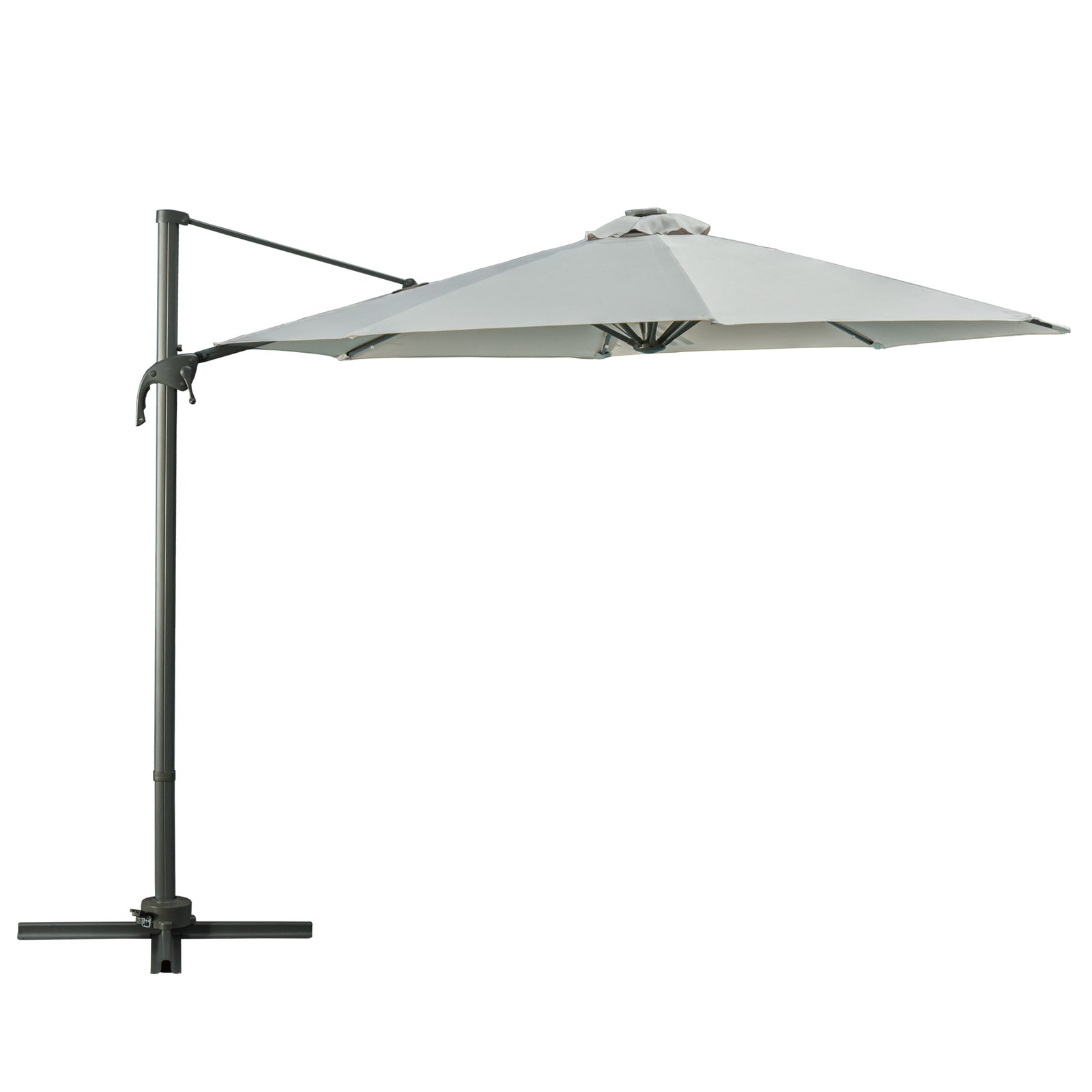 3(m) LED Cantilever Parasol Garden Sun Umbrella w/ Cross Base and Solar Lights Grey