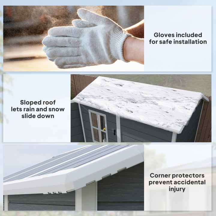 4 x 6ft Garden Shed, Plastic Shed with Floor, Window, Lockable Door and Vents, Resin Tool Shed for Outdoor Patio Storage, Zero Maintenance, Grey