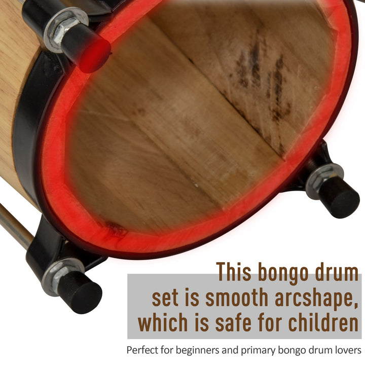 Wooden Bongo Drum Set 7.75" & 7" w/ Drum Head, Percussion Instrument, Drums, Tuning Wrench For Adults Beginners