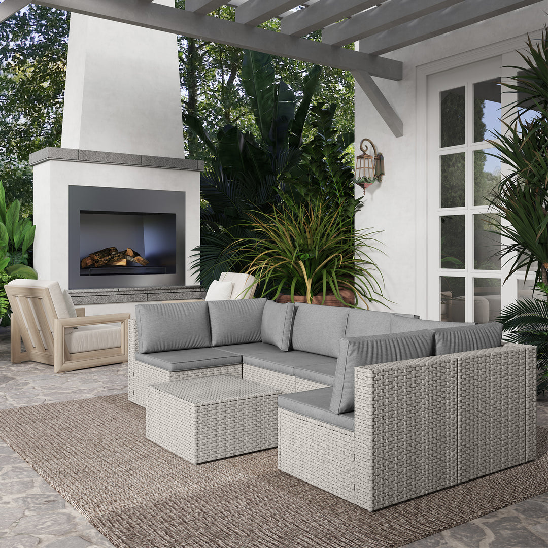 Seven-Piece Modular Rattan Set - Grey