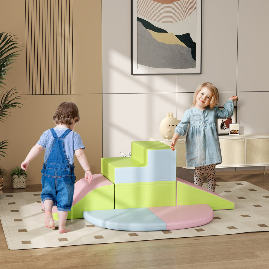 6 Piece Soft Play Equipment for Kids Climb and Crawl, Pink