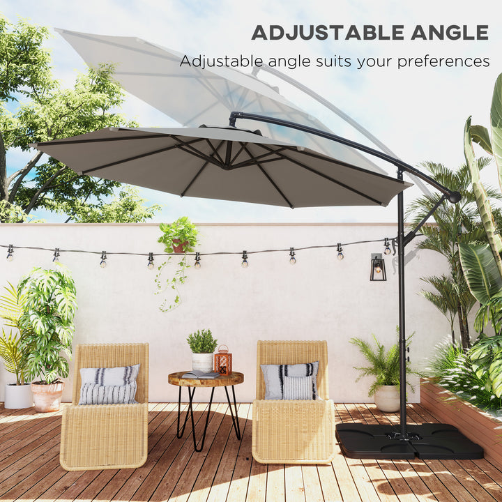 3m Overhanging Parasol, with Base, Weights and Cover - Light Grey