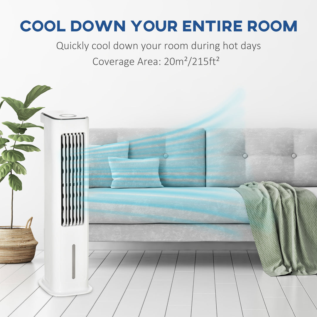 HOMCOM Ice Cooling Evaporative Air Cooler with Oscillation, 3 Modes, 3 Speeds, Remote Control, Timer, White | Aosom UK