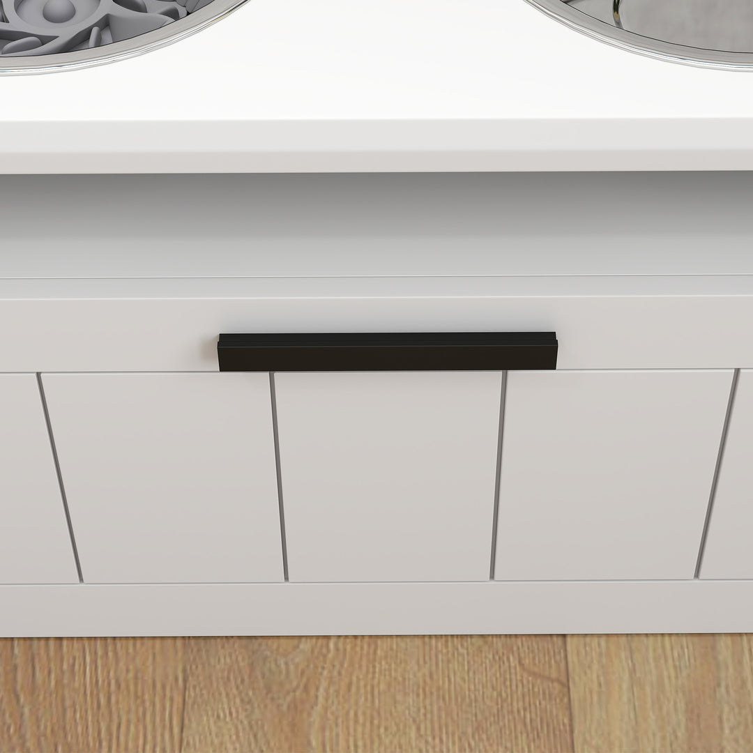 Raised Dog Bowl with Slow Feeder, Two Stainless Steel Dog Bowls, Drawer, for Large and Extra Large Dogs, White