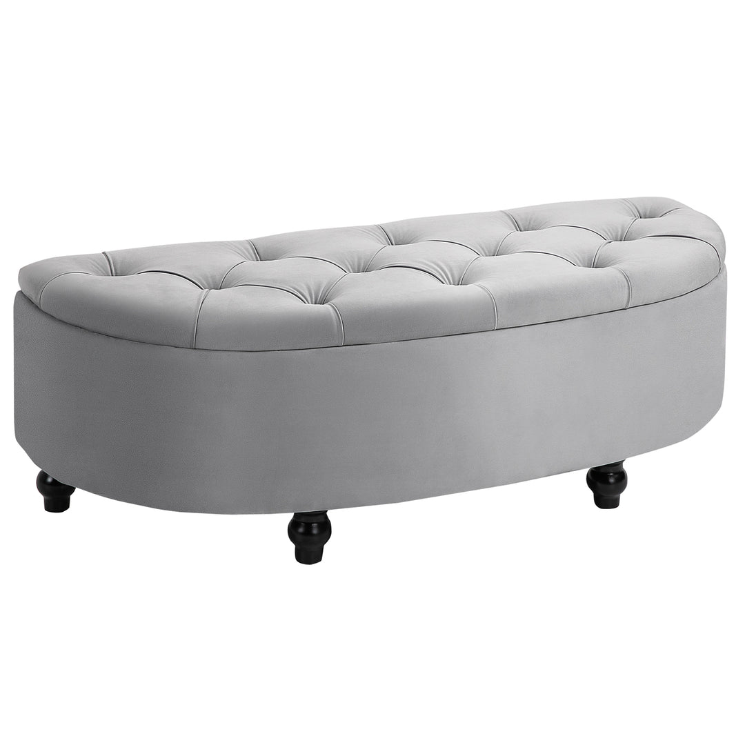 MCL Semi-Circle Ottoman Storage Bench, Bed End Bench, Tufted Upholstered Window Seat Footrest Stool with Rubberwood Legs for Bedroom & Entryway, 120 x 46 x 42 cm, Light Grey
