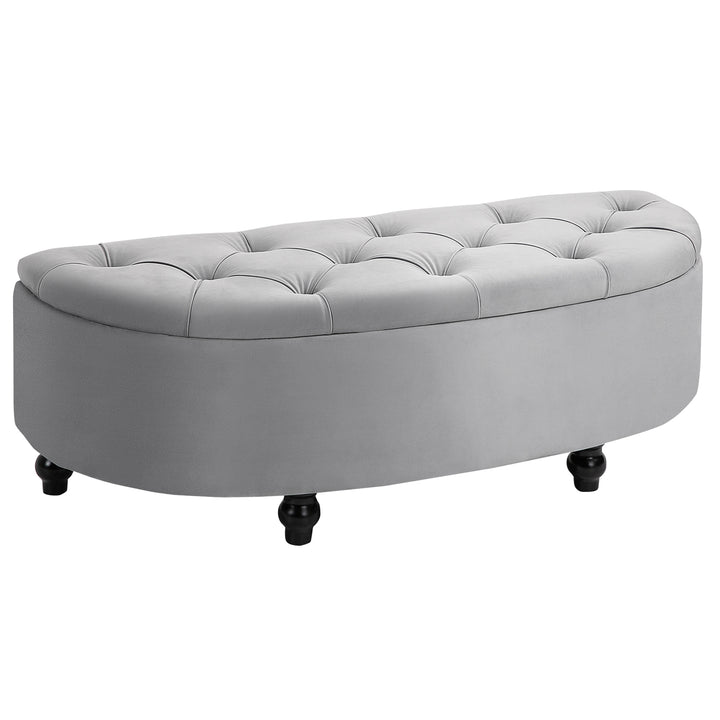 MCL Semi-Circle Ottoman Storage Bench, Bed End Bench, Tufted Upholstered Window Seat Footrest Stool with Rubberwood Legs for Bedroom & Entryway, 120 x 46 x 42 cm, Light Grey