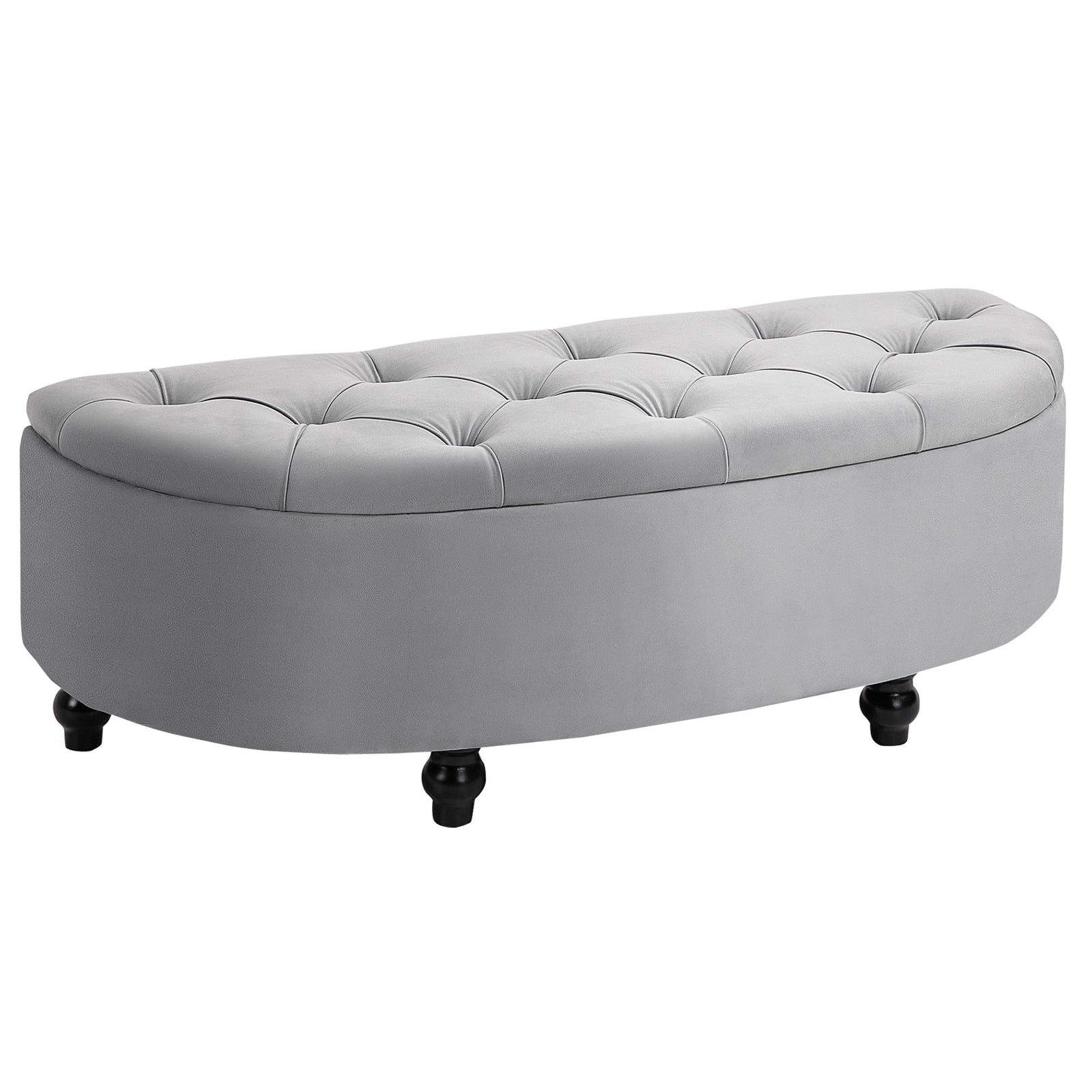 Semi-Circle Ottoman Storage Bench, Bed End Bench, Tufted Upholstered Window Seat Footrest Stool with Rubberwood Legs for Bedroom & Entryway, 120 x 46 x 42 cm, Light Grey