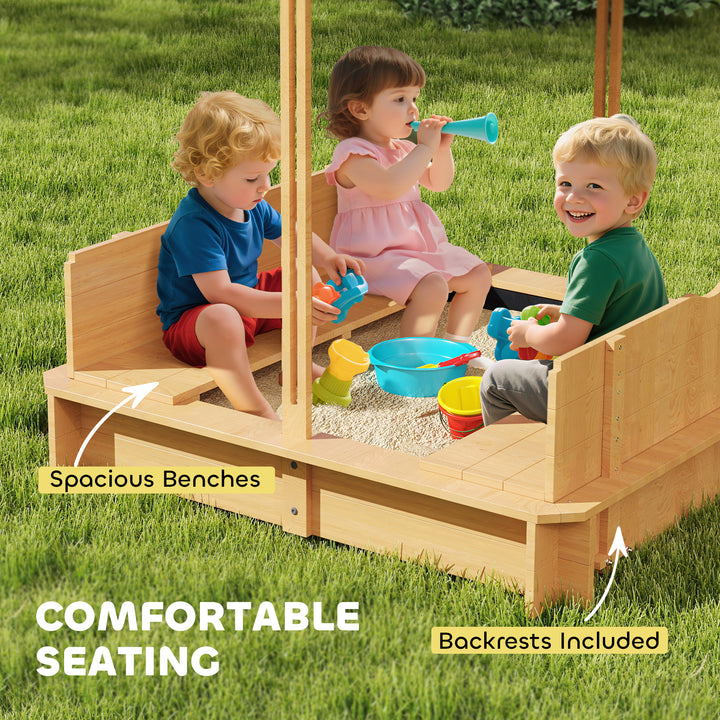 Kids Square Wooden Sandpit, Children Sandbox Outdoor Playset