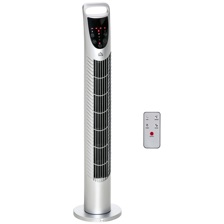 31" Oscillating Tower Fan with Remote Control, 7.5H Timer, 3 Speed 3 Modes, Electric Floor Standing Cooling Fan for Home Bedroom Office, Silver