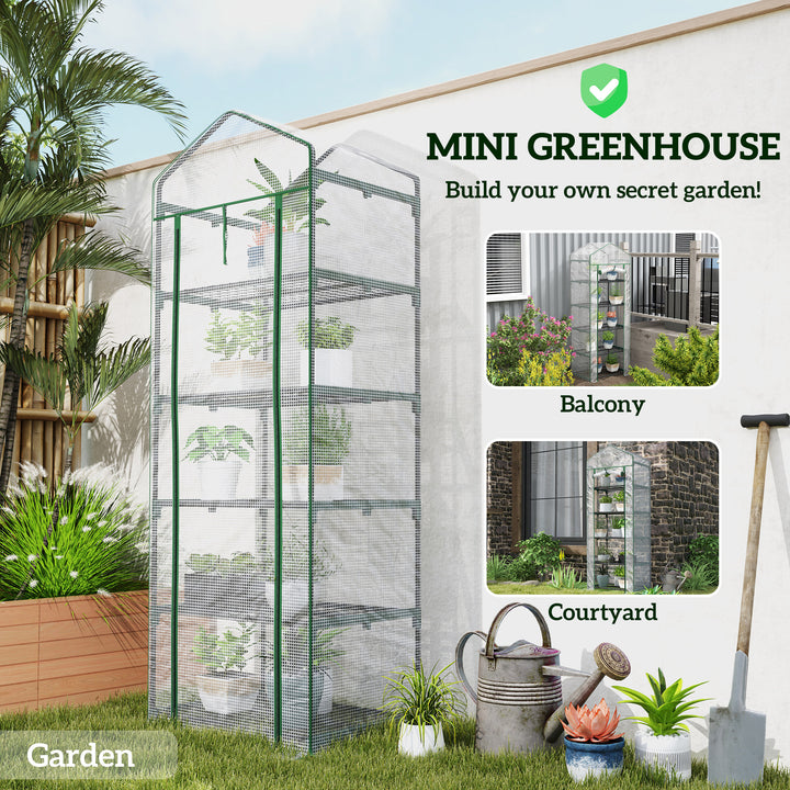 193cm Five Shelf Mini Greenhouse - White