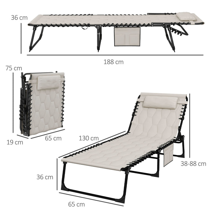 Padded Sun Lounger, with Five-Position Reclining Back - Khaki