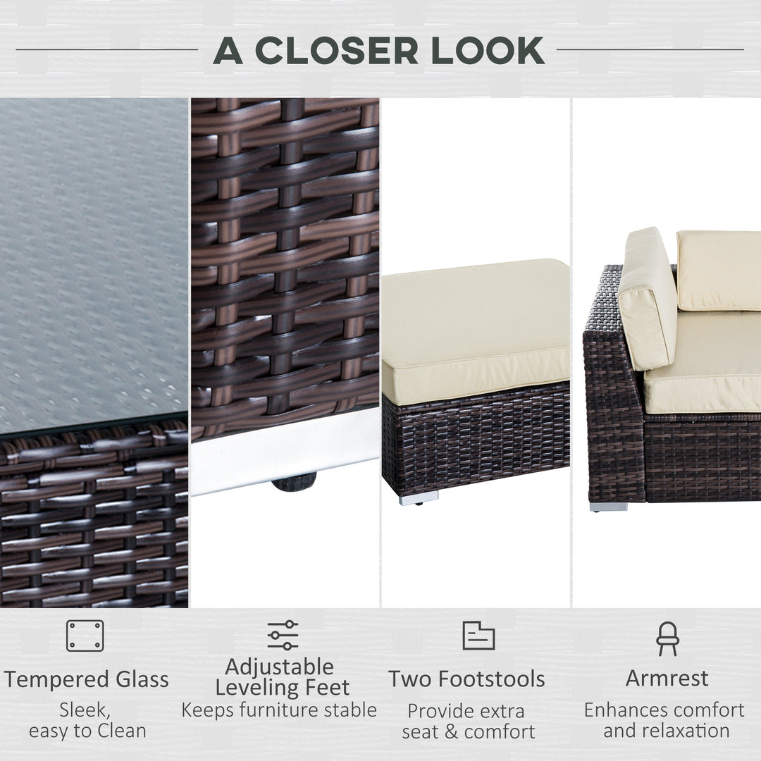 MCL 6 PC Rattan Sofa Coffee Table Set Sectional Wicker Weave Furniture for Garden Outdoor Conservatory w/ Pillow Cushion Brown