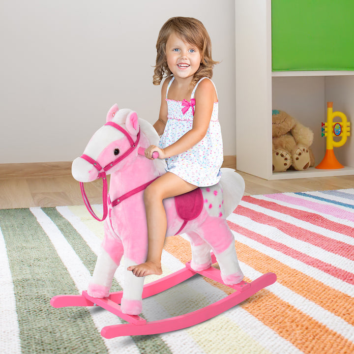 MCL Baby Rocking Horse Plush Ride on Animals Rocker with Sound Handle Grip for Kids 3-6 Years - Pink