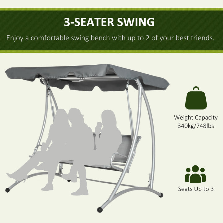MCL Three Person Steel Outdoor Porch Swing Chair Bench w/ Canopy Cover Grey