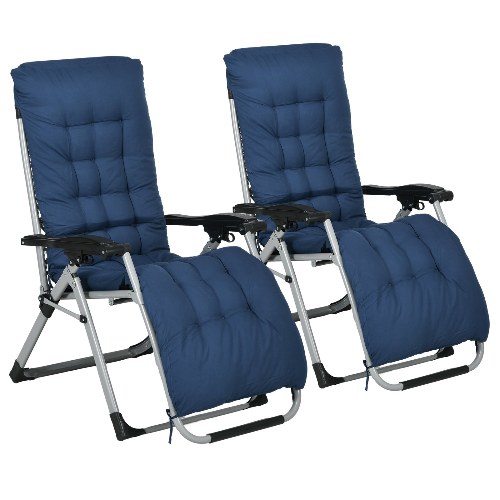 2pc Reclining Zero Gravity Sun Loungers ,Folding Chaise Lounge Chair with Cushions, Blue