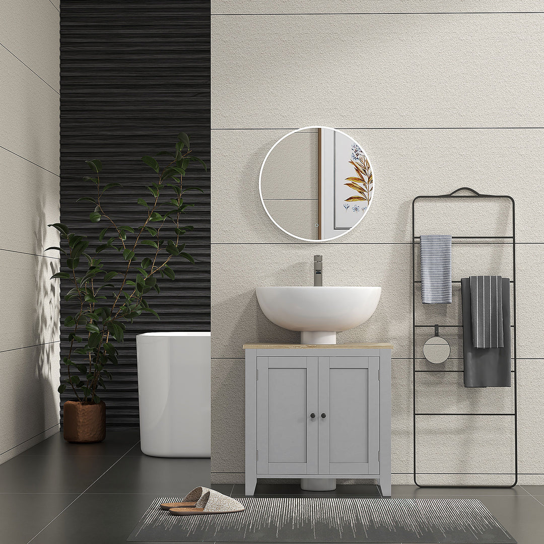 Under Sink Cabinet, Bathroom Sink Cabinet with 2 Doors, Pedestal Under Sink Design, Freestanding Bathroom Cupboard with Adjustable Shelf, Grey
