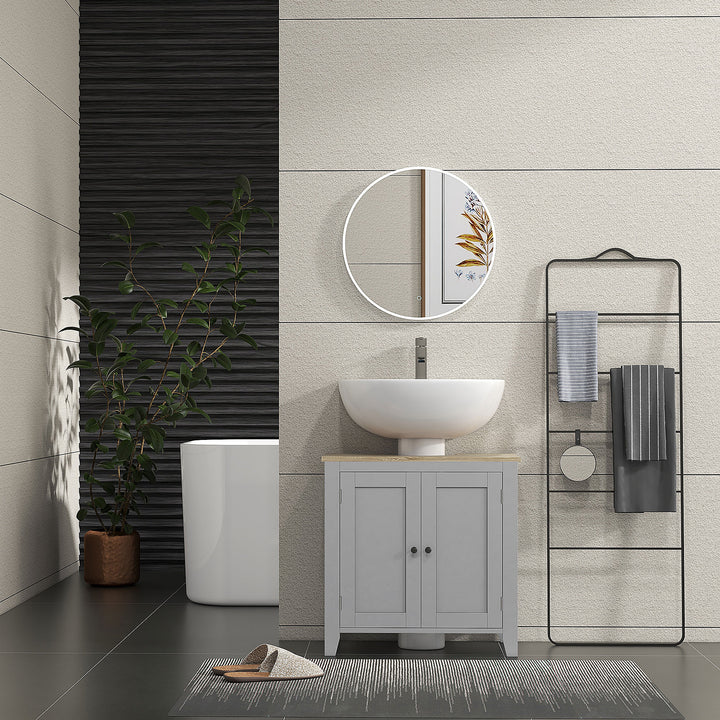 Under Sink Cabinet, Bathroom Sink Cabinet with 2 Doors, Pedestal Under Sink Design, Freestanding Bathroom Cupboard with Adjustable Shelf, Grey
