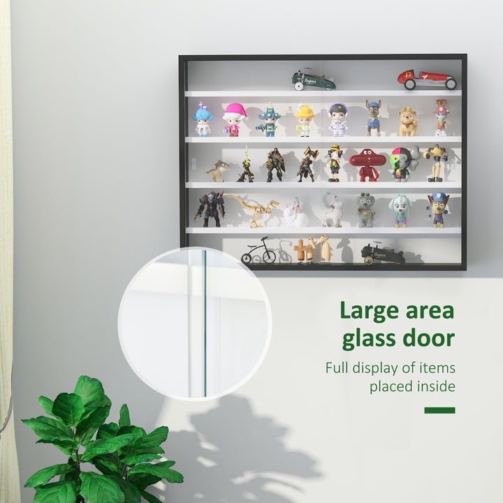 MCL 5-Tier Wall Display Shelf Unit Cabinet w/ 4 Adjustable Shelves Glass Doors Home Office Ornaments 60x80cm Black/White