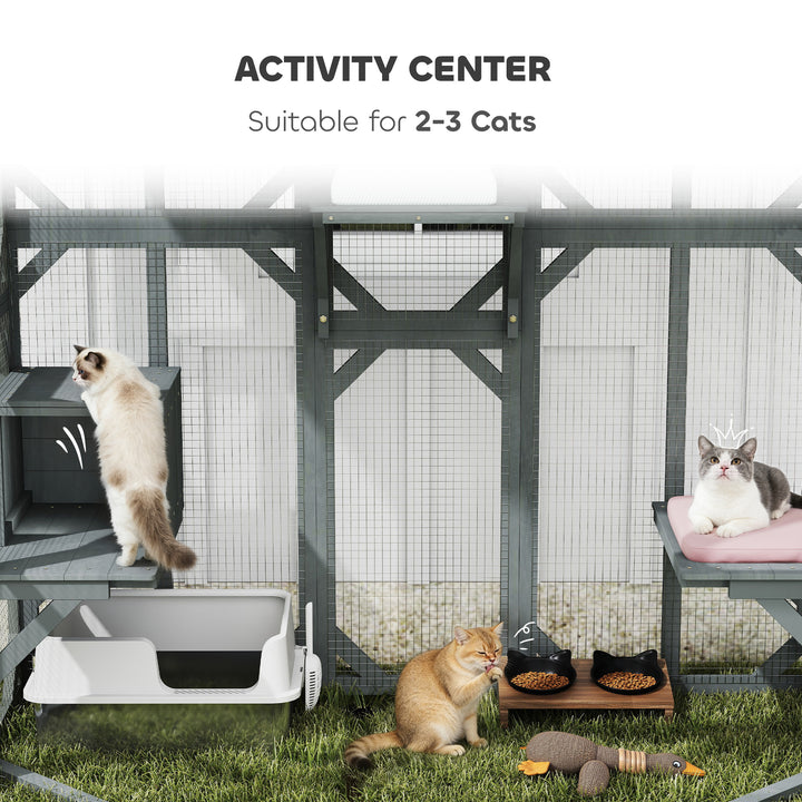 Catio Outdoor Cat Enclosure, Wooden Cat House with Platforms, Condo and Waterproof Cover for 2–3 Kittens