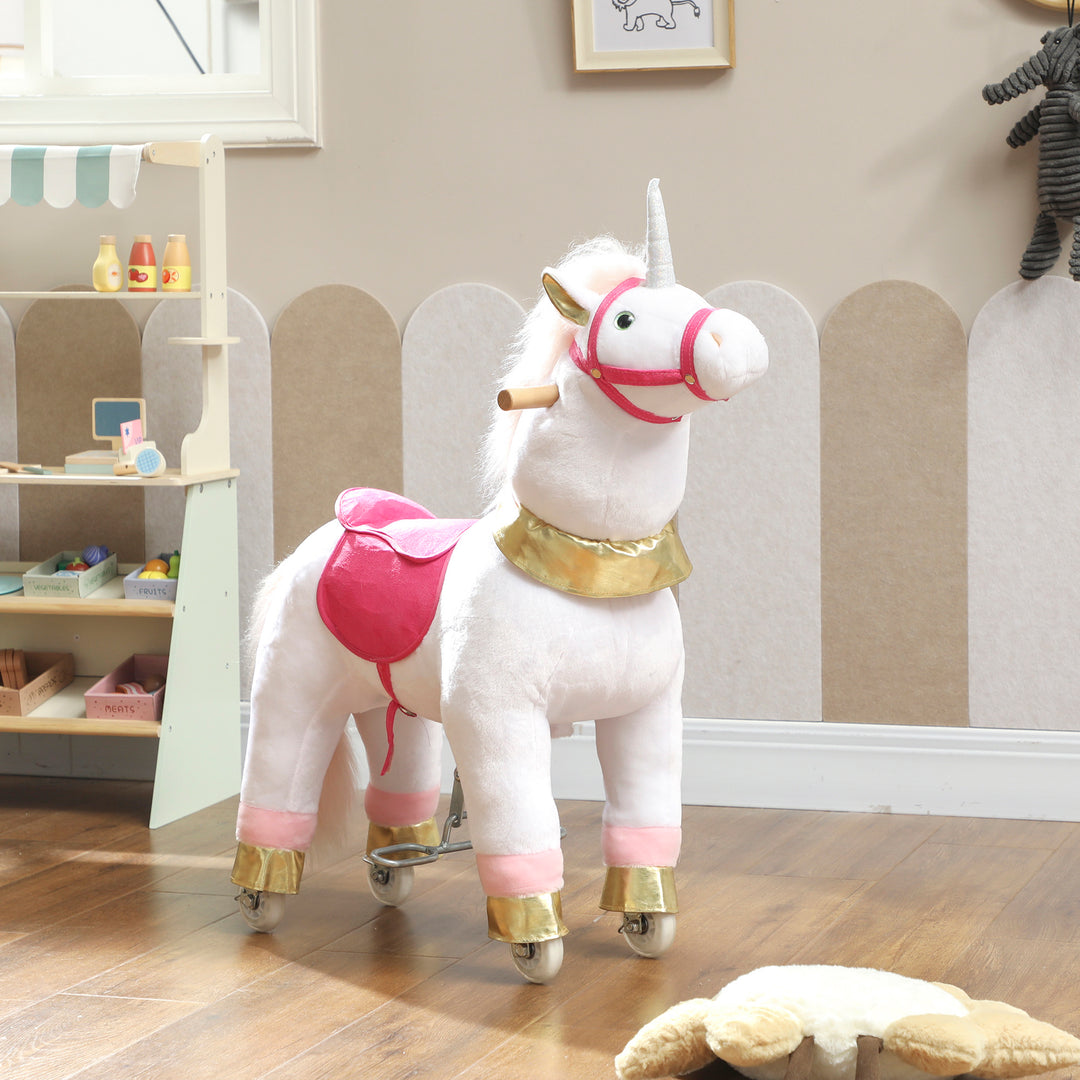 Kids Rocking Horse, Plush Walking Horse with Wheels, Ride On Unicorn Toy for Ages 3-5 Years Old