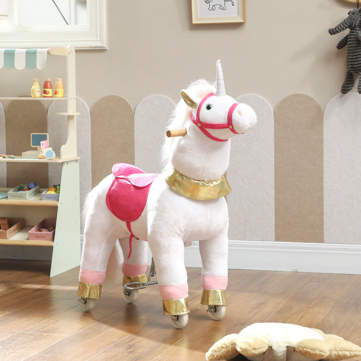 Kids Rocking Horse, Plush Walking Horse with Wheels, Ride On Unicorn Toy for Ages 3-5 Years Old
