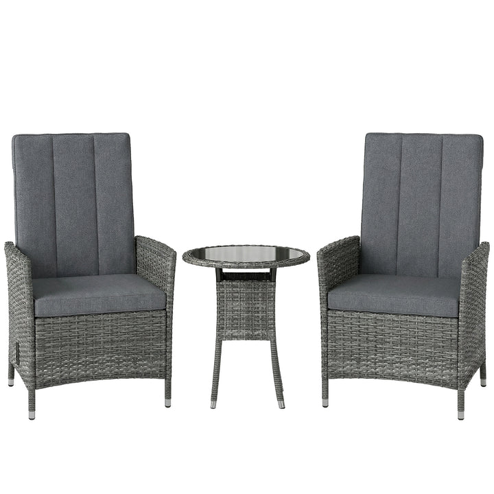 Rattan Bistro Set, Reclining Garden Chairs and Glass Coffee Table with
