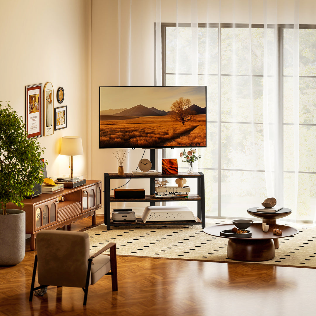 Industrial-Style TV Stand, with 35° Swivel Bracket - Dark Brown