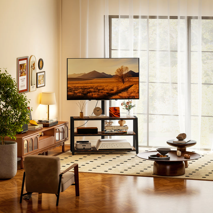 Industrial-Style TV Stand, with 35° Swivel Bracket - Dark Brown