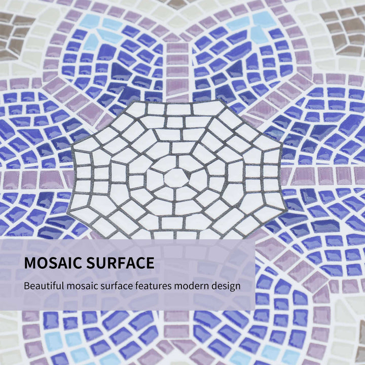 MCL Outdoor Mosaic Round Garden Table, Patio Bistro Coffee Side Table with 60cm Ceramic Top for Garden, Blue and White