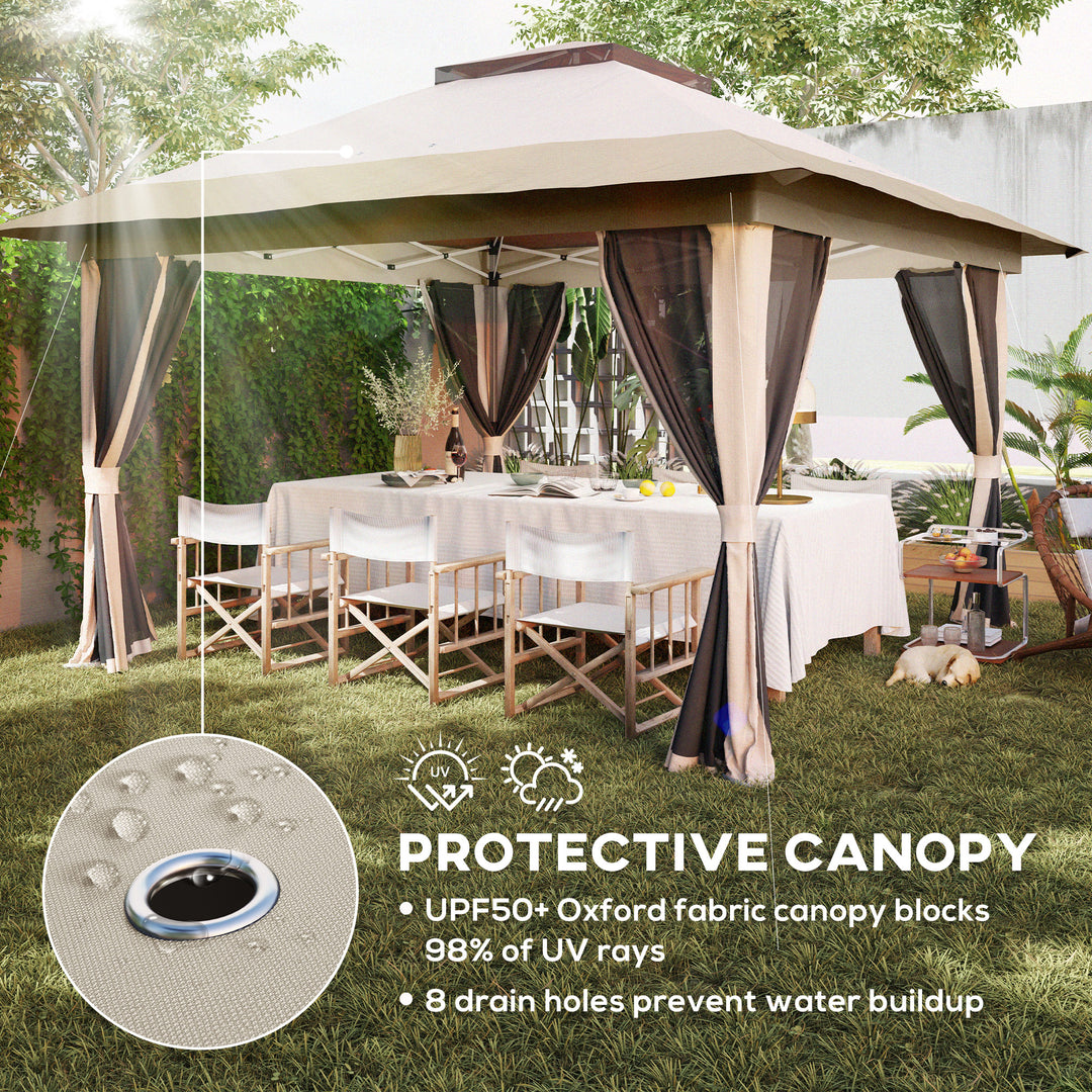 3.6 x 3.6m Pop-Up Gazebo, with Accessories - Beige