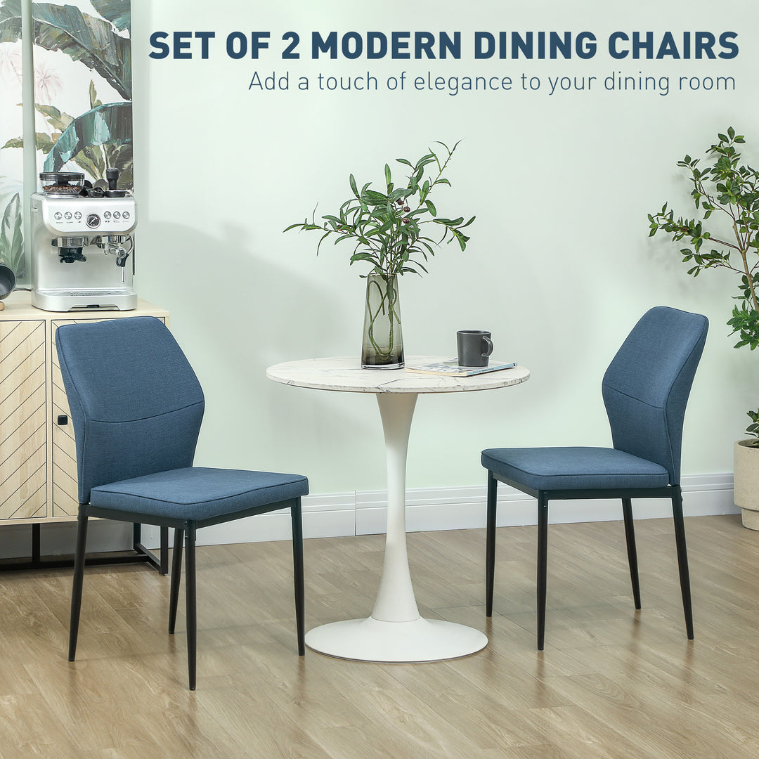 Velvet Dining Chairs Set of 2, Modern Armless Upholstered Kitchen Chairs with Metal Legs, Curved Back and Padded Seat, for Dining Room, Bedroom, Living Room, Blue