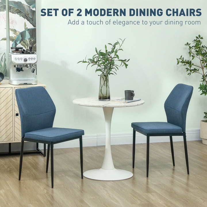 Velvet Dining Chairs Set of 2, Modern Armless Upholstered Kitchen Chairs with Metal Legs, Curved Back and Padded Seat, for Dining Room, Bedroom, Living Room, Blue