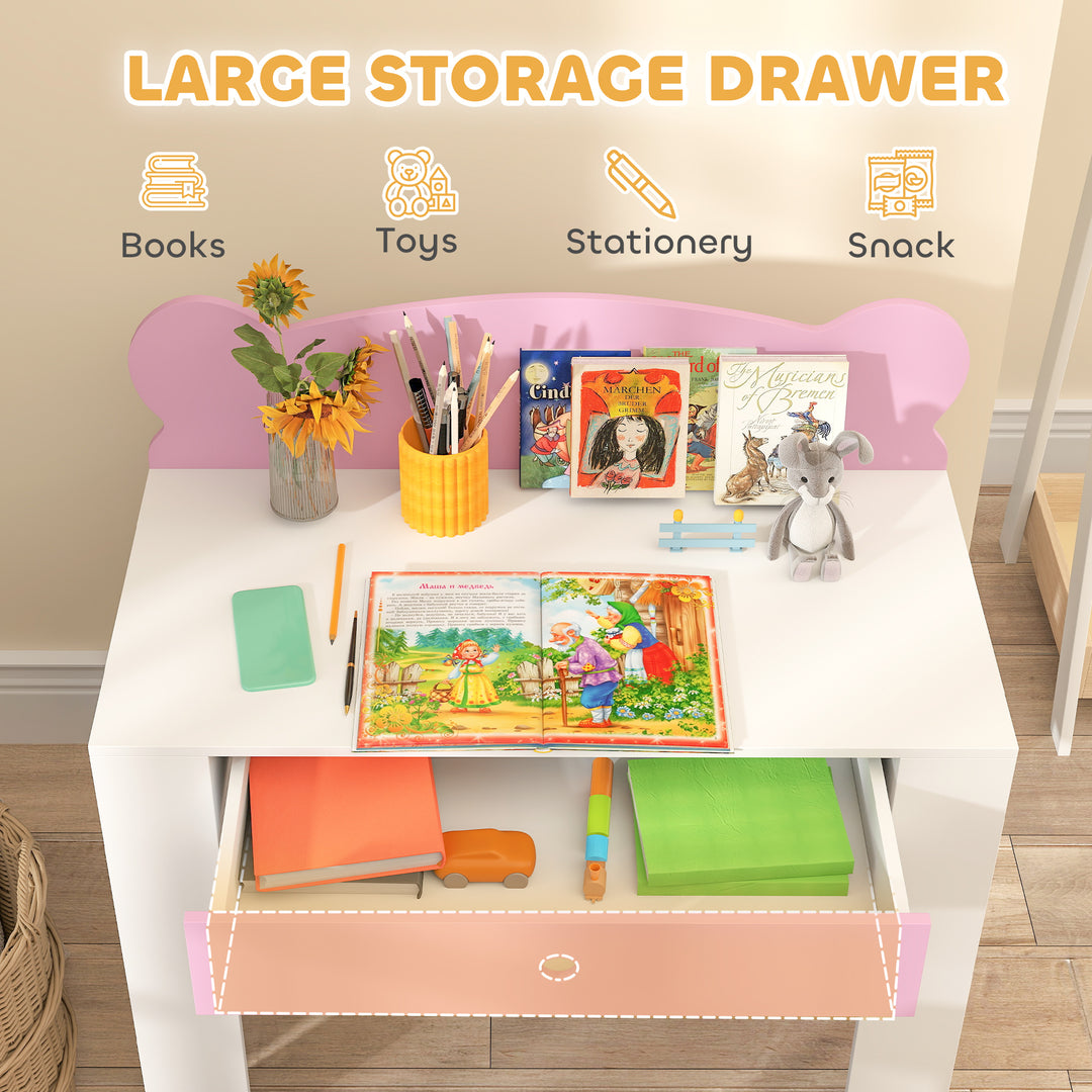 Kids Desk and Chair Set with Drawer for Drawing, Reading, Bear Theme C