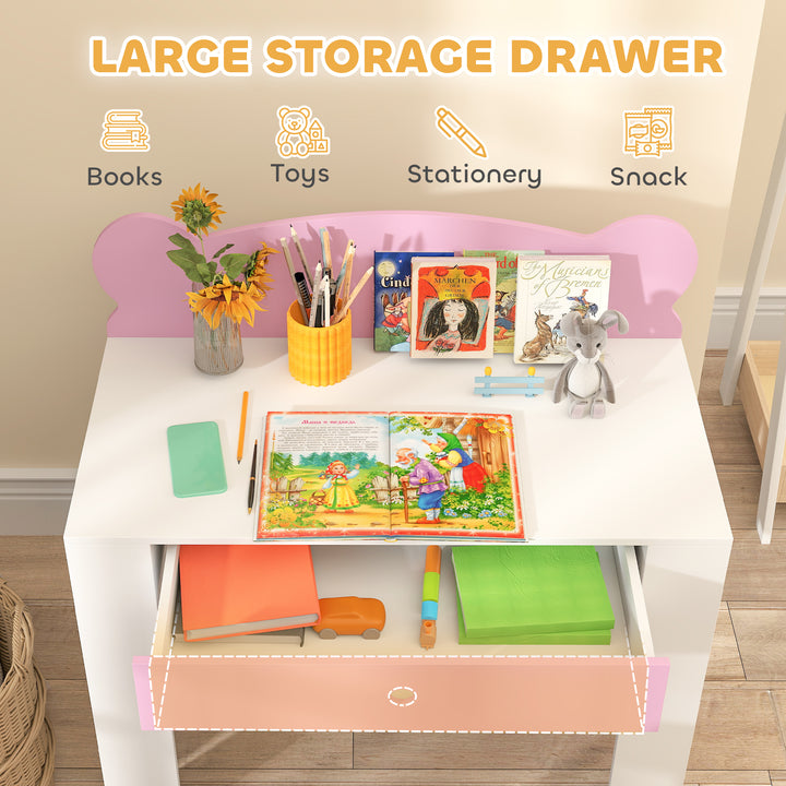 Kids Desk and Chair Set with Drawer for Drawing, Reading, Bear Theme C