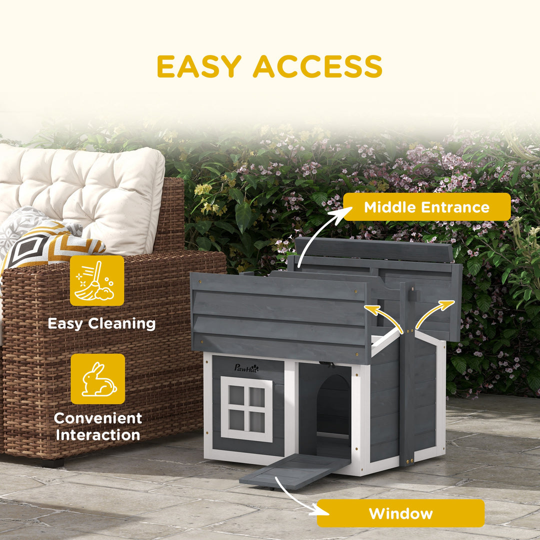 Indoor Rabbit Hutch, Portable Small Animal House Outdoor, with Top Handle, Openable Roof - Grey