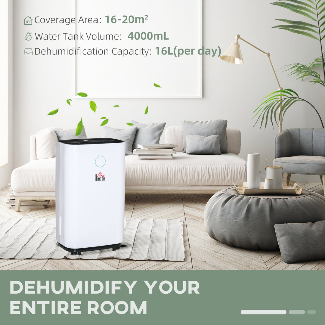 HOMCOM 16L/Day 4000ML Portable Quiet Dehumidifier for Home Laundry Room Bedroom Basement, Electric Moisture Air De-Humidifier with 3 Modes