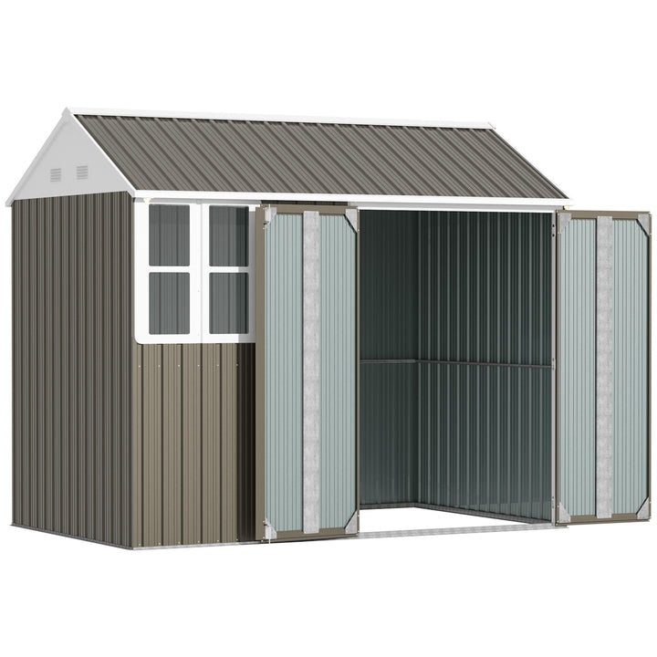 Outsunny 8 x 6 ft Galvanised Garden Shed, Outsoor Metal Storage Shed with Double Doors Window Air Vents for Patio, Lawn, Grey | Aosom UK