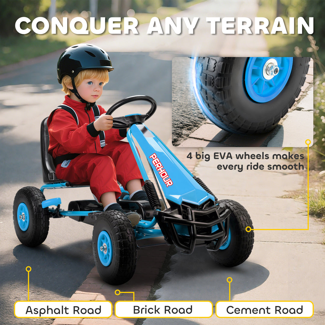 Kids Pedal Go Kart with Adjustable Seat, EVA Tyres, Manual Clutch, Bra