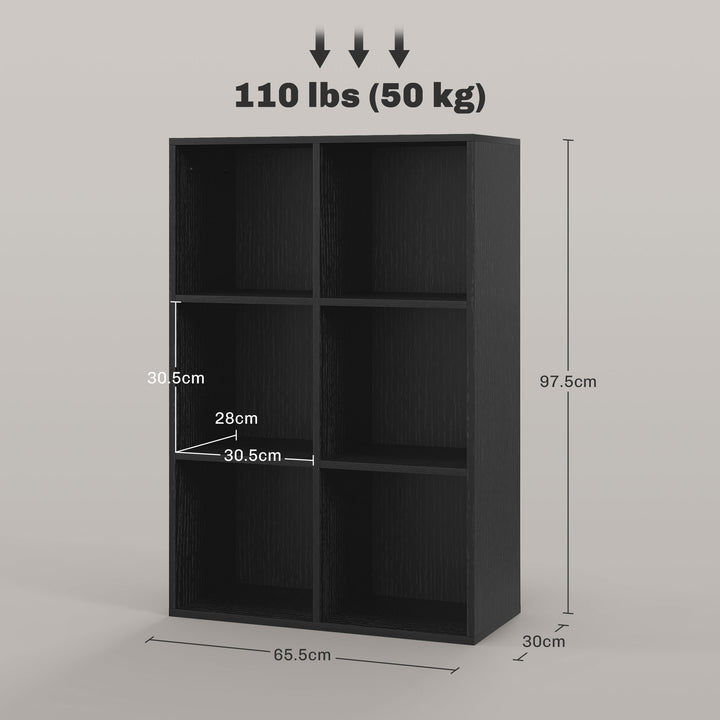 HOMCOM Six-Cube Bookcase - Black Wood Effect