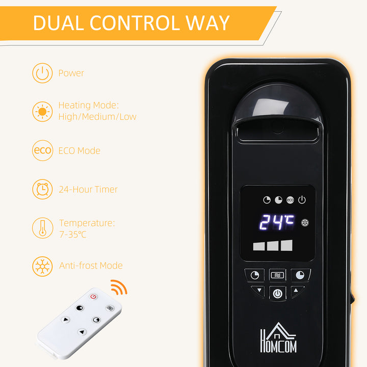 MCL 1500W Digital Oil Filled Radiator, 7 Fin, Portable Electric Heater with LED Display, Built-in Timer, 3 Heat Settings, Safety Cut-Off and Remote Control, Black