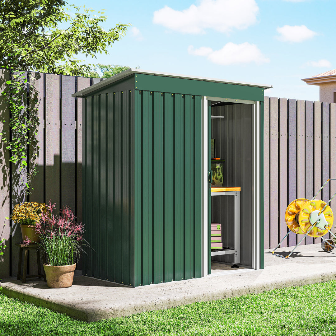 5 x 3ft Garden Storage Shed with Sliding Door and Sloped Roof Outdoor Equipment Tool, Green