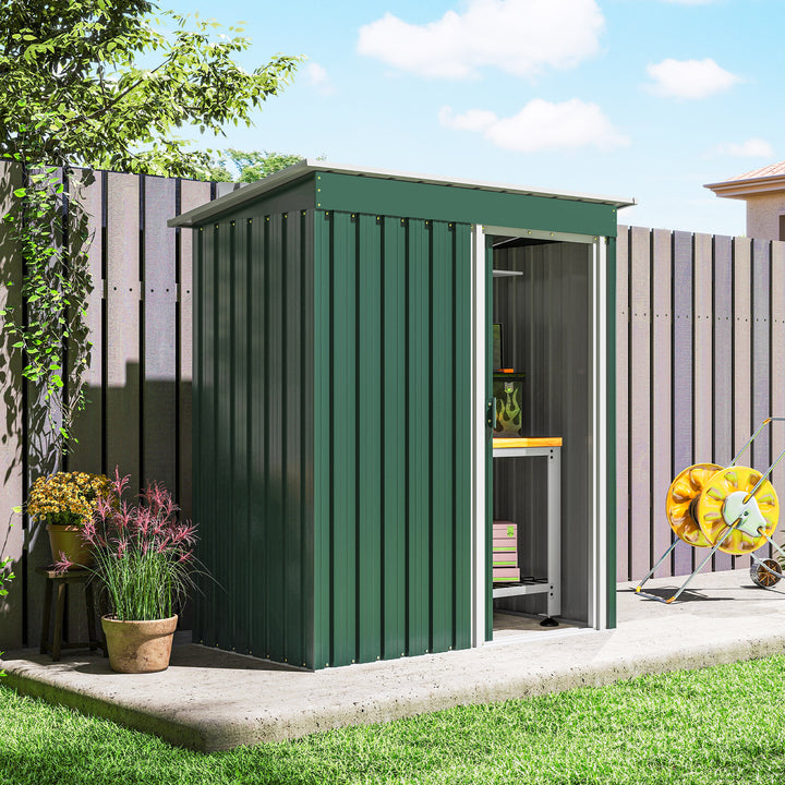 5 x 3ft Garden Storage Shed with Sliding Door and Sloped Roof Outdoor Equipment Tool, Green