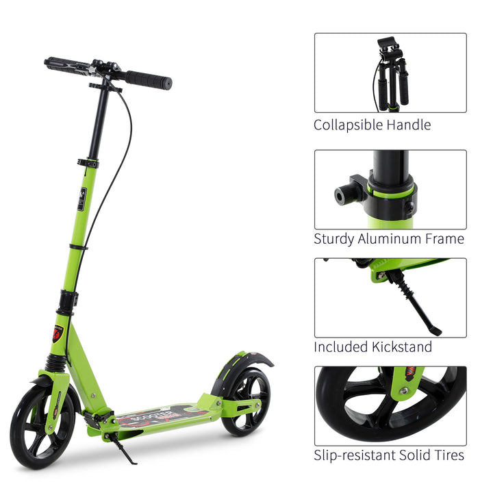 MCL Kick Scooter, Folding 2 Wheel Scooter for 14+ Teens Adults, with Dual Brake System, Dual Suspension, 230mm Big Wheels, 3 Adjustable Handlebar, up to 100KG, Green