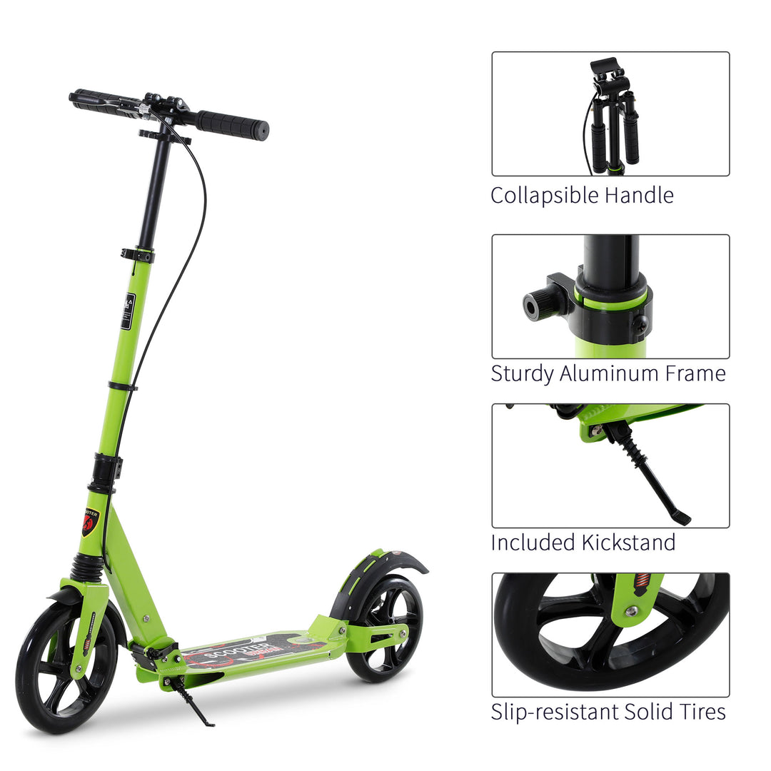 Kick Scooter, Folding 2 Wheel Scooter for 14+ Teens Adults, with Dual Brake System, Dual Suspension, 230mm Big Wheels, 3 Adjustable Handlebar, up to 100KG, Green