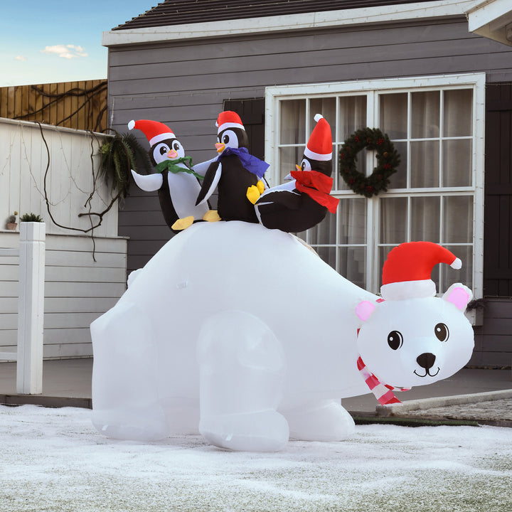 5ft Outdoor Christmas Inflatable with LED Light, Lighted Blow up Polar Bear with Three Penguins, Giant Yard Party Decoration for Home Garden Lawn Party Prop