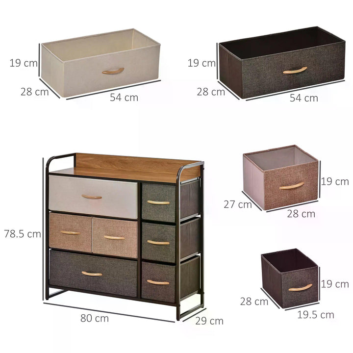 HOMCOM Dresser Fabric Drawers w/ 7 Linen-Feel Foldable Drawers & Metal Frame for Storage in Dining & Living Room, Bedroom, Multicoloured | Aosom UK